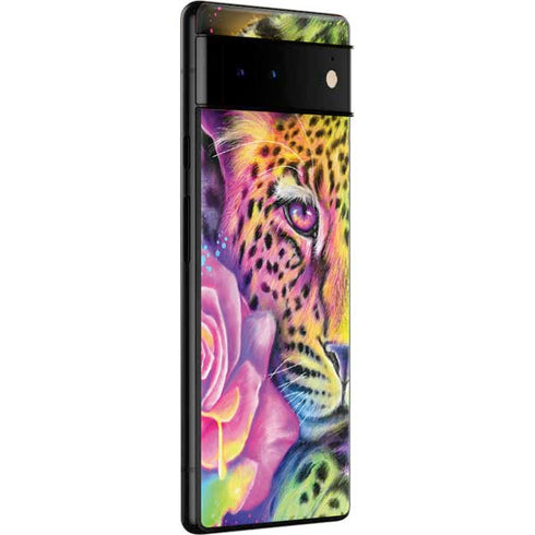 Neon Rainbow Cheetah with Rose by Sheena Pike Google Pixel 6 Pro Skin